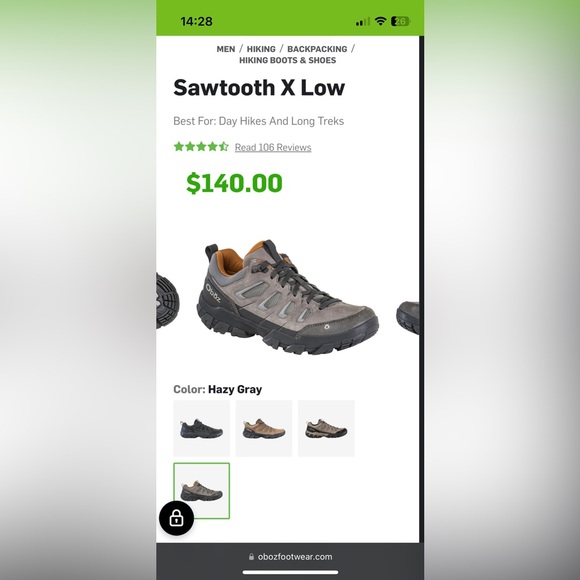 Oboz Sawtooth X Low Men’s Lowrise Hiking Shoe Boot - Picture 8 of 8